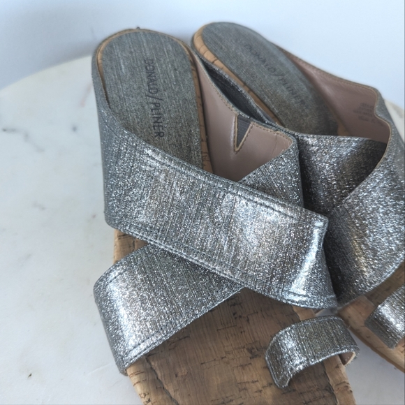 Donald J. Pliner Silver Glitter Leather Toe Wrap Wedges - Picture 6 of 10